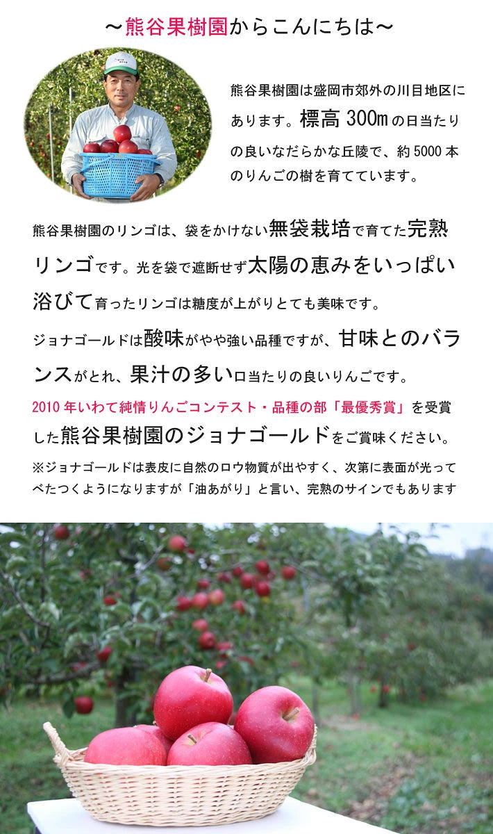 いわてのりんご 熊谷果樹園 ジョナゴールド3Kg【28640】