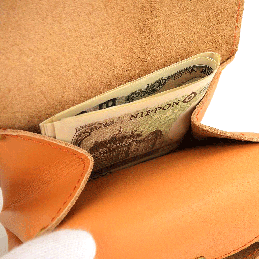 加賀野かばん工房 牛革アコーディオン財布(オレンジ)【33474-2】受注生産品