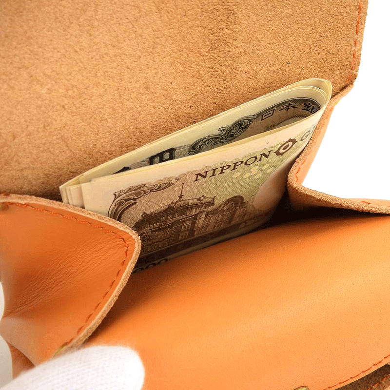 加賀野かばん工房 牛革アコーディオン財布（オレンジ）【33474-2】受注生産品