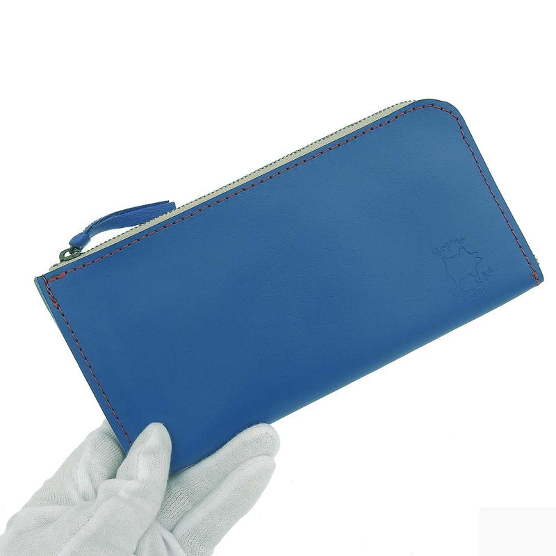 加賀野かばん工房 牛革Ｌ字ファスナー長財布（ブルー）【33144-2】受注生産品